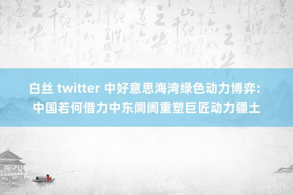 白丝 twitter 中好意思海湾绿色动力博弈: 中国若何借力中东阛阓重塑巨匠动力疆土