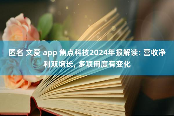 匿名 文爱 app 焦点科技2024年报解读: 营收净利双增长, 多项用度有变化